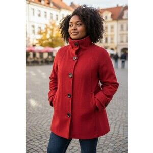 Vintage Red Lined Wool Blend Pea Coat Women's, Mackintosh New England, Size XL